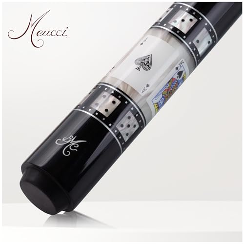 Meucci Pool Cues - BMC Casino 10 - Professional Billiard Pool Stick with Card and Ivory Dice Sleeve, Ebony Color Wrap, Power Piston Forearm