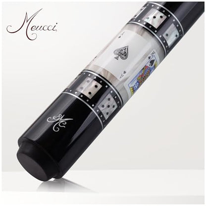 Meucci Pool Cues - BMC Casino 10 - Professional Billiard Pool Stick with Card and Ivory Dice Sleeve, Ebony Color Wrap, Power Piston Forearm
