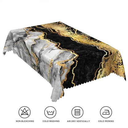 60x84inches Abstract Marble Tablecloth Modern Black White Gold Crack Marble Texture Table Cloth Wipeable Polyester Table Cover for Dining Room Kitchen Picnic Buffet Themed Party Supplies - color: Black, size: 84" x 60" (Rectangular)