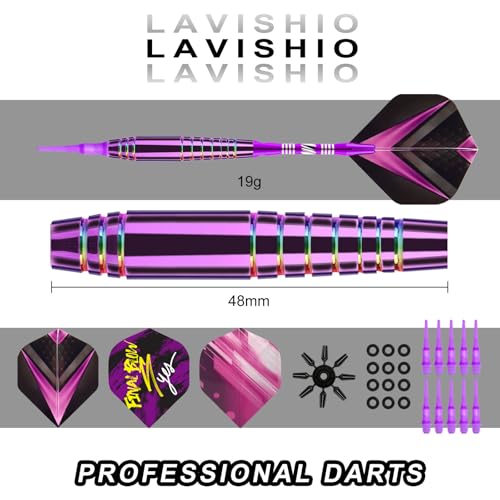 Soft Tip Darts Sets - Soft Tip Darts for Electronic Dartboard Plastic Tip Darts Set with Aluminum Shafts + Extra 3 Dart Flights 3 Replace Plastic Shafts - color: purple