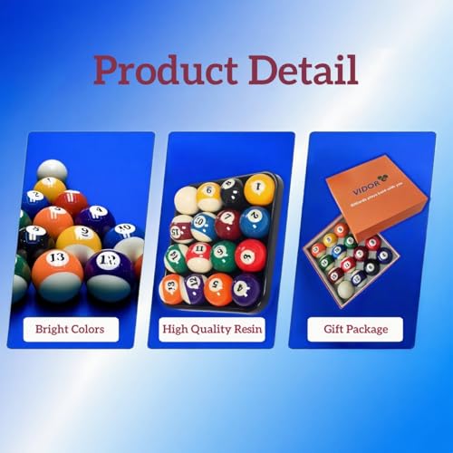 VIDOR Pool Ball,Billiard Balls 2-1/4" Regulation Size Billiard Balls Set with 6 oz Weight Full 16 Resin Pool Balls - style: Deluxe Standard