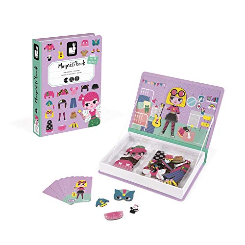 Janod - MagnetiBook 55 pc Magnetic Girl's Costumes Game - Creative Play - Enhances Creativity and Cognitive Skills - Portable Design, STEM Learning, Boosts Confidence - style: Magnetic Girl Costumes Game