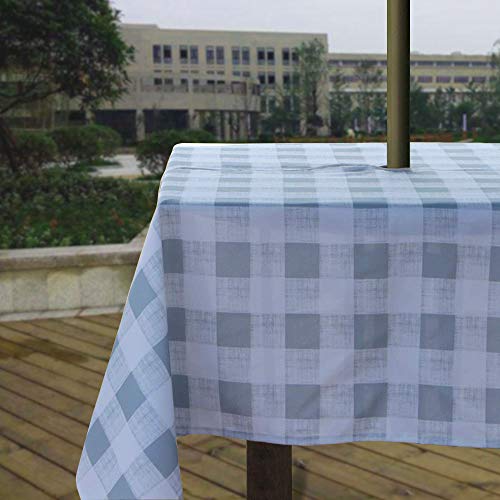 Melaluxe Spring/Summer Wrinkle-Free Waterproof Outdoor Tablecloth with Umbrella Hole and Zipper, Grey Checkered, 60 Inch Square - color: Grey Checkered, size: 60" x 60" (Square)