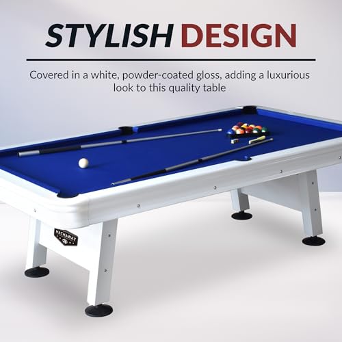 Hathaway Alpine 8-ft Outdoor Pool Table with Aluminum Frame and Waterproof Felt - Includes Accessories, White