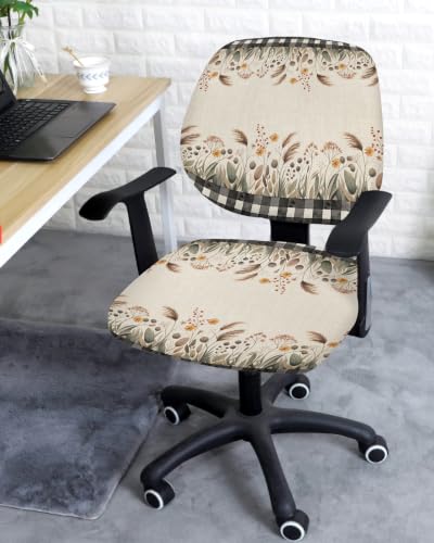 Savannan Office Chair Cover, Vintage Autumn Wildflower Protective Stretch Elastic Universal Cover for Desk Task Chair,Computer Rotating Chair 1 Pcs Geometric Black Plaid