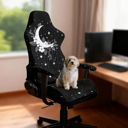 4Pcs Stretchable Gaming Chair Covers Slipcovers Aesthetic Moon Office Chair Cover Large with Armrest Covers Soft Spandex Rotating Boss Armchair Cover Desk Accessories Office Supplies - color: Aesthetic Moon