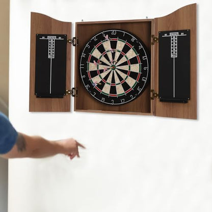 Dart Boards with Cabinet and Doors, Sisal Fiber Dartboard Set with 6 Darts, Professional Bristle Dartboard Cabinet Set Regulation Steel Tip Dartboards Set for Home and Office