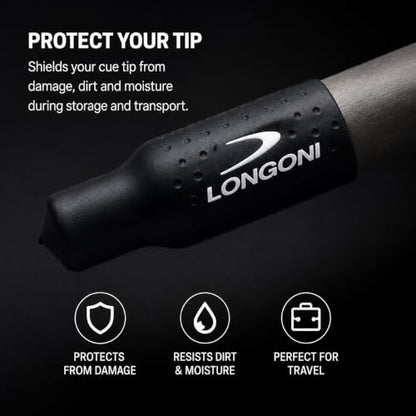 Longoni Billiard Cue Tip Silicone Protector Cover Black 2-Pack for 11.8-12.8 mm Tips