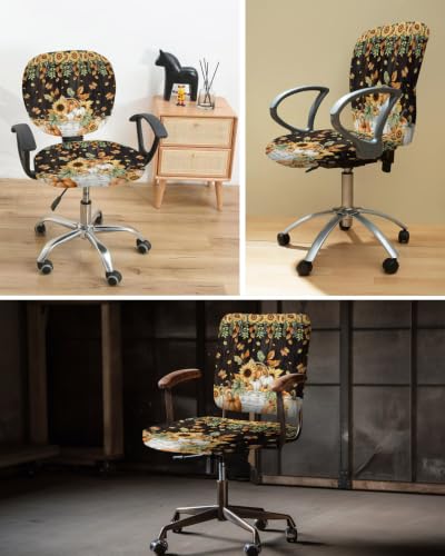 Savannan Office Chair Cover, Pastoral Pumpkin Maple Leaf Sunflower Protective Stretch Elastic Universal Cover for Desk Task Chair,Computer Rotating Chair 1 Pcs Autumn Brown Wood