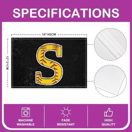 Erosebridal Baseball Placemats 12x18 inch Set of 4 Initial Letter S Place Mats | Red Lace Seam Monogrammed Table Place Mats Sports Game Yellow Black Oil Proof Washable Placemats - color: Yellow S