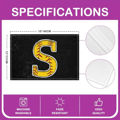 Erosebridal Baseball Placemats 12x18 inch Set of 4 Initial Letter S Place Mats | Red Lace Seam Monogrammed Table Place Mats Sports Game Yellow Black Oil Proof Washable Placemats - color: Yellow S