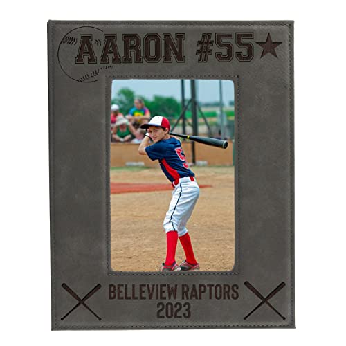 My Personal Memories Custom Monogrammed Baseball Sports Picture Frame Gifts - Personalized 4x6, 5x7, 8x10 Photo Frames for Athletes, Coaches, Teams, Kids, Awards (Gray) - color: Gray