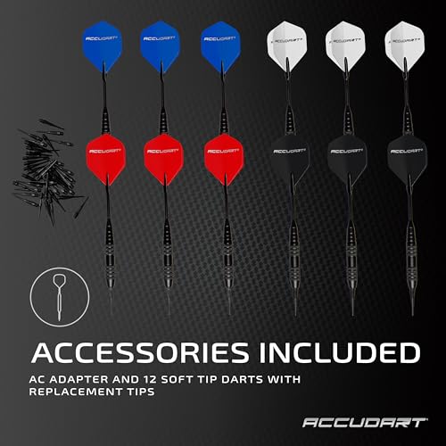 Accudart Aurora 15.5” Tournament‑Size Electronic Dartboard – 41 Games, 323 Variations, 10 LED Displays for 16 Players, Virtual Opponent, Wide Catch Ring – Includes AC Adapter & Darts