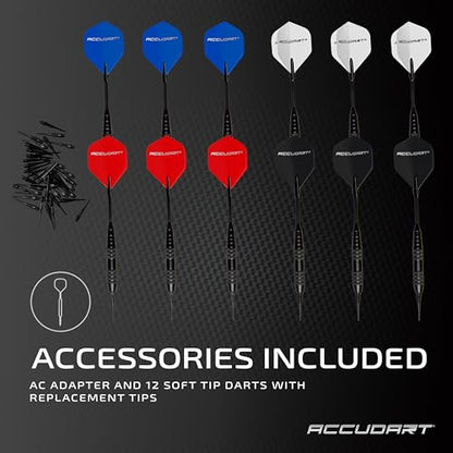 Accudart Aurora 15.5” Tournament‑Size Electronic Dartboard – 41 Games, 323 Variations, 10 LED Displays for 16 Players, Virtual Opponent, Wide Catch Ring – Includes AC Adapter & Darts