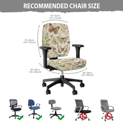 Butterfly Computer Chair Cover 4-Pc Set Breathable Office Chair Arm Covers Stretchy Office Chair Seat Covers for Office and Rotating PC Chairs Easy to Clean Pet Friendly - color: Butterfly
