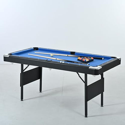 5.3 FT Pool Table Portable Foldable Billiards Table for Kids & Adults with with Balls, Cues, Chalk, Rack & Brush, Compact Space-Saving Game Table for Family Game Room & Office - color: Black+Blue