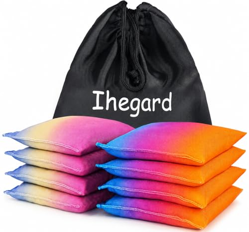 Cornhole Bags Set of 8, Weather Resistant Cornhole Bean Bags with Gradient Design, Durable Modified Size Corn Hole Bags for Outdoor Tossing Games, Includes Tote Bag - color: PinkYellowPurple & OrangePinkBlue