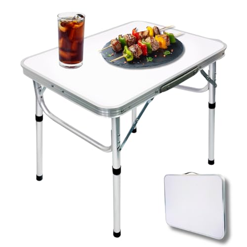Camp Field Aluminum Folding Small Picnic Table, Adjustable Height Lightweight Portable Camping Table for Picnic Beach Outdoor Indoor (Small White) …