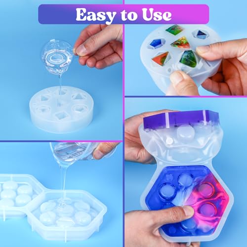 KISREL Dice Resin Molds, DND Dice Set and Organizer Box Epoxy Resin Mold with 7 Standard Stereoscopic Dice Cavities, Silicone Molds for Resin, DND Dice Set Making Kit, Table Board Game - size: Dice Resin Molds - 7pcs
