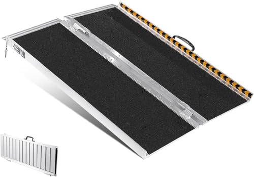 2 Feet Portable Wheelchair Ramp 600LBS Capacity Non-Skid Aluminum Handicap Ramps,Seamless Folding Threshold Ramp Wheel Chair Ramp for Doorways - size: 2Ft