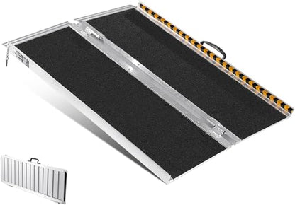 2 Feet Portable Wheelchair Ramp 600LBS Capacity Non-Skid Aluminum Handicap Ramps,Seamless Folding Threshold Ramp Wheel Chair Ramp for Doorways - size: 2Ft