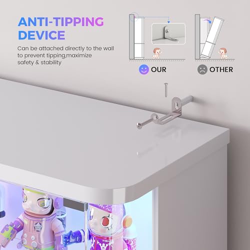 Dystler 71" Locking Glass Display Cabinet, 6-Tier Curio Case with RGB Light | Key Lock, Tempered Glass Shelves, RGB Motion-Sensor Lights, App Control, Curved Safety Edges, for Trophies & Figures - color: White