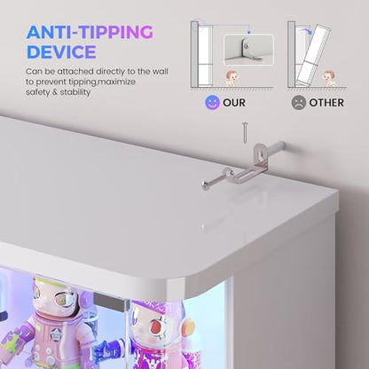 Dystler 71" Locking Glass Display Cabinet, 6-Tier Curio Case with RGB Light | Key Lock, Tempered Glass Shelves, RGB Motion-Sensor Lights, App Control, Curved Safety Edges, for Trophies & Figures - color: White