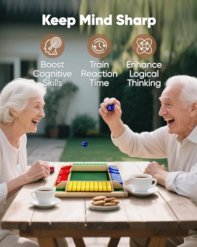 Original Classic 2-6 Player Shut The Box Game, Math Dice Board Game for Family Night Classroom Travel, Wooden Classic Table for Group Kid Adult Senior Camp Party Bar Easy Quick and Fun - size: 6P