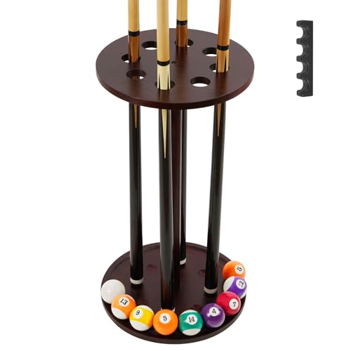Pool Stick Holder Floor Stand - Round Billiard Cue Rack Pool Table Accessories Holds 8 Pool Cues, Wooden Freestanding Pool Cue Rack Billiards Table Stand for Game Room Billiard Room Decor(Mahogany) - color: Mahogany