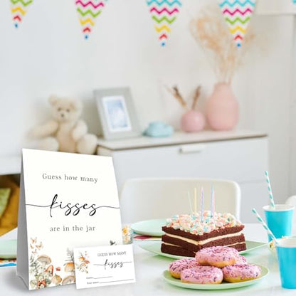 Guess How Many Kisses Bridal Shower Games,Wedding Party Game,Guess How Many baby shower games,Adults Family Large Groups,Birthday Party Game & Activities 50 Cards And Sign - size: mushroom