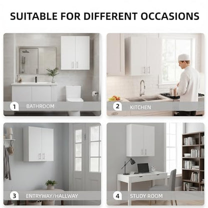 24 x 33 Inch Wall Cabinet set of 1, Kitchen Wall Mounted Wooden Storage Cabinet, Double Door Cabinet with Soft Close, Metal Handle, Adjustable Shelf, for Kitchen, Garage, Laundry, Bathroom, White - color: White