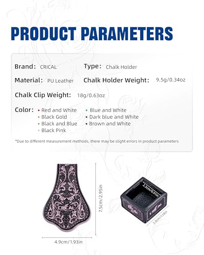 CRICAL Portable Magnetic Pool Chalk Holder Square Chalk Cube Holder Billiard Cue Accessory Gift Idea - color: Black Pink
