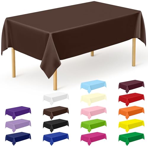 QZYL 12 PCS Brown Plastic Tablecloths, 54 in x 108 in Dinner Table Cloths, Rectangle Table Cover for Birthday Party Family Gathering Wedding - color: Brown, size: 12pcs 54x108 in