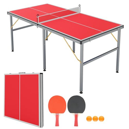 Portable Ping Pong Table,Table Top Ping Pong Set,6' x 3' Professional Indoor/Outdoor Table Tennis Set with Net, 2 Paddles & 3 Balls, Quick Assembly, for Adults, Teens, Family Game Room