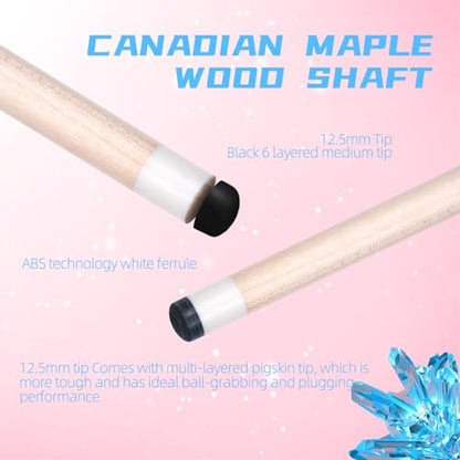 CUEELF Pink Pool Cue Stick 58inches Canadian Maple Billiard Cue Sticks Professional Pool Stick Gifts for Women and Ladies - color: Pink+Blue, size: 20 oz