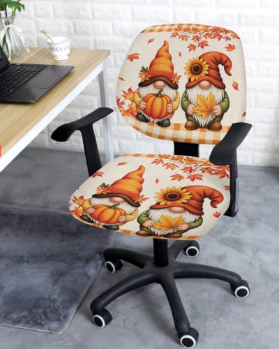 Savannan Office Chair Cover, Country Gnome Fall Maple Leaves Protective Stretch Elastic Universal Cover for Desk Task Chair,Computer Rotating Chair 1 Pcs Pastoral Pumpkin Sunflower