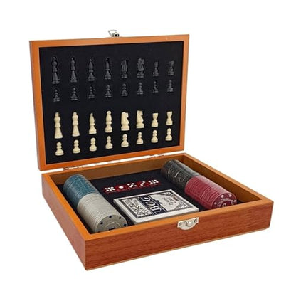 Chess Game Chess Combo Game Set 4-in-1 Foldable Wooden Chess Chips Poker Dice Set for Family Outdoor Entertainment