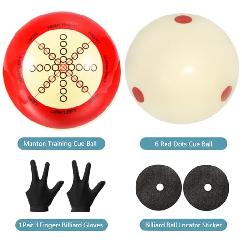 2 Pcs Billiard Training Cue Ball,Pool Cue Ball Practice with Dots,Inchluded Billiard Gloves,Pool Table Marker Dots,Billiard Balls Used in American Billiards Eight Balls