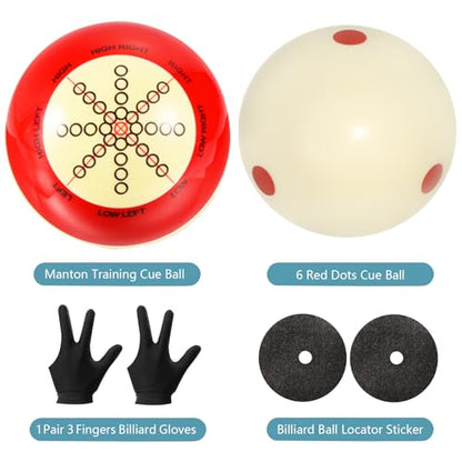 2 Pcs Billiard Training Cue Ball,Pool Cue Ball Practice with Dots,Inchluded Billiard Gloves,Pool Table Marker Dots,Billiard Balls Used in American Billiards Eight Balls
