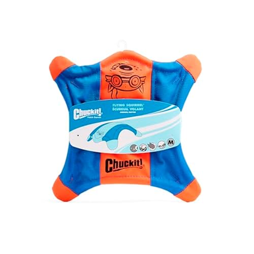 Chuckit! Flying Squirrel Fetch Dog Toy - Water Floating Flyer - Soft and Durable Polyester Canvas Construction - For Medium Dogs - Size Medium - 9.5-inch Diameter - Pack of 1 - Orange and Blue - size: Medium