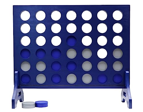 Tailgating Pros Giant 4 in a Row Game for Family & Adults Jumbo Navy Wooden Four in a Row Indoor & Outdoor Yard Game for Family Party Fun, Portable Activities for Patio, Backyard, and Camping - color: Blue / Silver