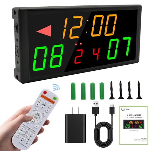LED Electronic Scoreboard with Power Supply,Score Keeper with Timer Clock,Portable Digital Scoreboard with Remote for Corn Hole,Board Game,Indoor & Outdoor Game - style: 10 Digital- Green