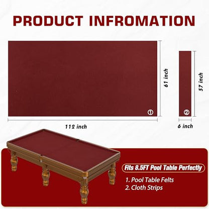 Pool Table Felt Cloth Billiard Cloth with 6 Pcs Cloth Strips and Staple Remover Pool Table Felt Replacement Kit Parts - color: Burgundy, size: 8.5ft