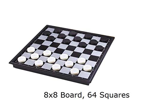 8x8 Checkers Draughts with Extendable 9x9 Inch Board, 12 Black 12 White Pieces