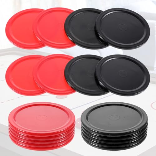 8 PCS 2.5 in Air Hockey Pucks, 4mm Red and Black Durable Plastic Hockey Pucks for Game Tables Accessories, Compatible with Standard Pushers and Goals