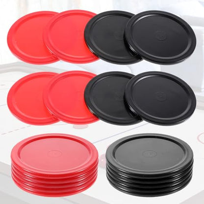 8 PCS 2.5 in Air Hockey Pucks, 4mm Red and Black Durable Plastic Hockey Pucks for Game Tables Accessories, Compatible with Standard Pushers and Goals