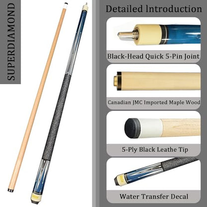 SUPERDIAMOND Pool Cue Stick Set Billiard Cue Sticks with Hard Case, 2-Pieces 58" Pool Table Sticks, 12.5 mm Tip Pool Queue,Pool Stick Set for Home Recreation, Billiards Clubs, Training - style: Billiard Cue Sticks-YMX-Y-D-2S