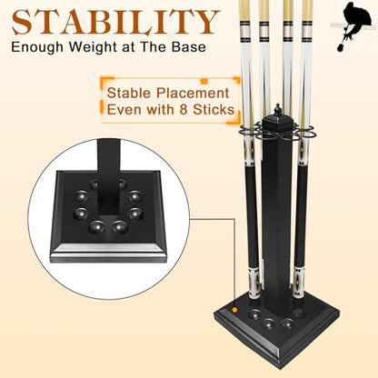 Pool Stick Holder Metal Billiard Cue Rack Holds 8 Sticks Heavy-Duty Floor Stand,Black