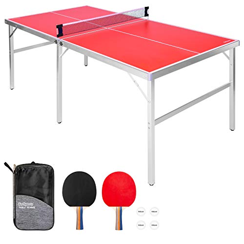 GoSports Mid-Size Table Tennis Game Set - Red or Blue - Indoor/Outdoor Portable Table Tennis Game with Net, 2 Table Tennis Paddles and 4 Balls - style: Red Table