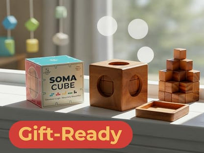 BSIRI Soma Puzzle Cube Wooden Toy Brain Teaser Desk Board Games Adults Master Block Christmas Mind Magic Benders Wood Hand Cube Family Teens Classic